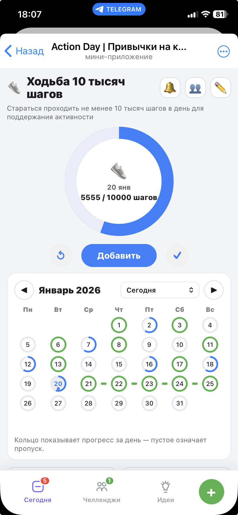 Экран статистики привычек